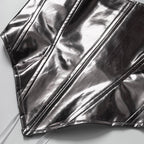Corsetto in pelle PU con scollatura a U, top a tubino senza schienale e lacci 