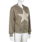 Stitch star patchwork drawstring pocket zip-up hoodie coat - Final Sale