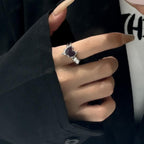 Offener Ring mit Herz-Lava-Silberperle 