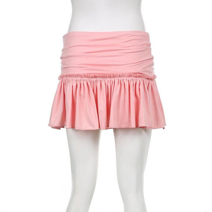 Solid ruched ruffle mini skirt