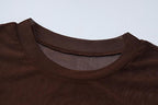 Short sleeve sheer mesh see through ruffle embroidery crop top