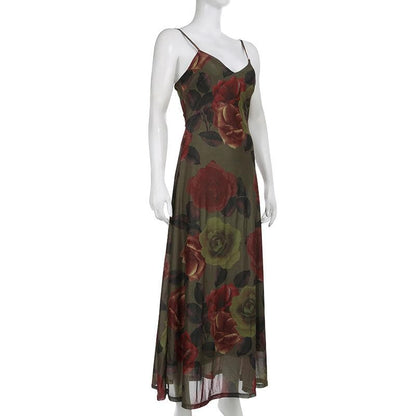 Maxikleid aus Chiffon mit Blumenmuster und kontrastierendem V-Ausschnitt
