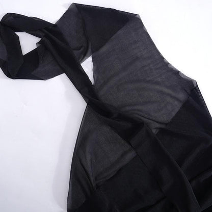Transparentes, durchsichtiges Netz-Maxikleid mit Neckholder und unregelmäßigem Rückenausschnitt und Rüschen 