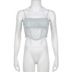 Lace pleated zip-up square neck backless cami top