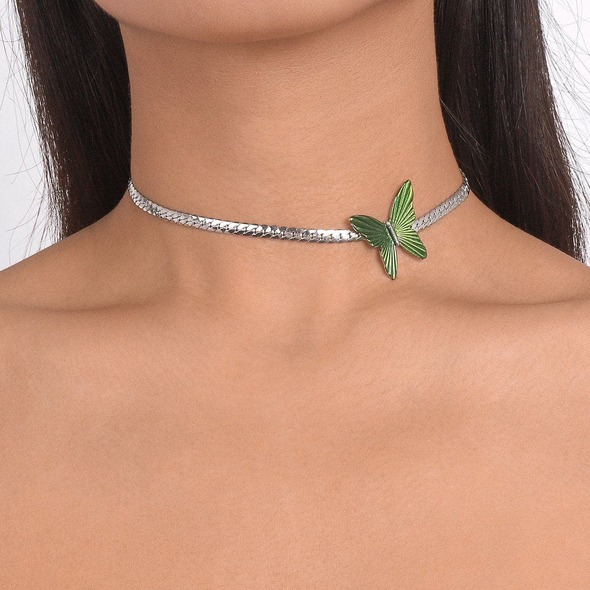 Butterfly pendant choker necklace