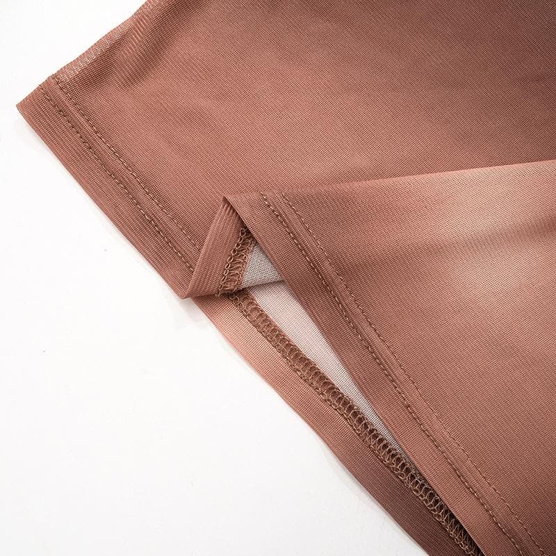Maglia a maniche lunghe trasparente con patchwork in maglia a contrasto 