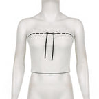 Contrast stitch lace hem self tie backless tube crop top