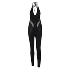 Ausgehöhlter, einfarbiger, rückenfreier Jumpsuit mit U-Ausschnitt zum Selbstbinden 