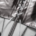 Corsetto in pelle PU con scollatura a U, top a tubino senza schienale e lacci 