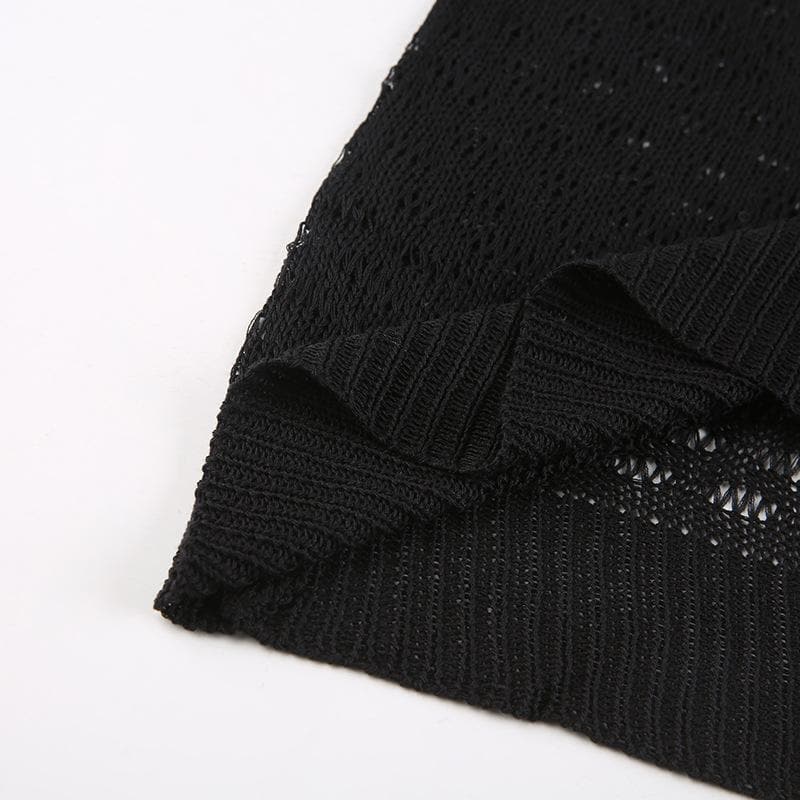 Off shoulder see through irregular long sleeve crochet top - Final Sale