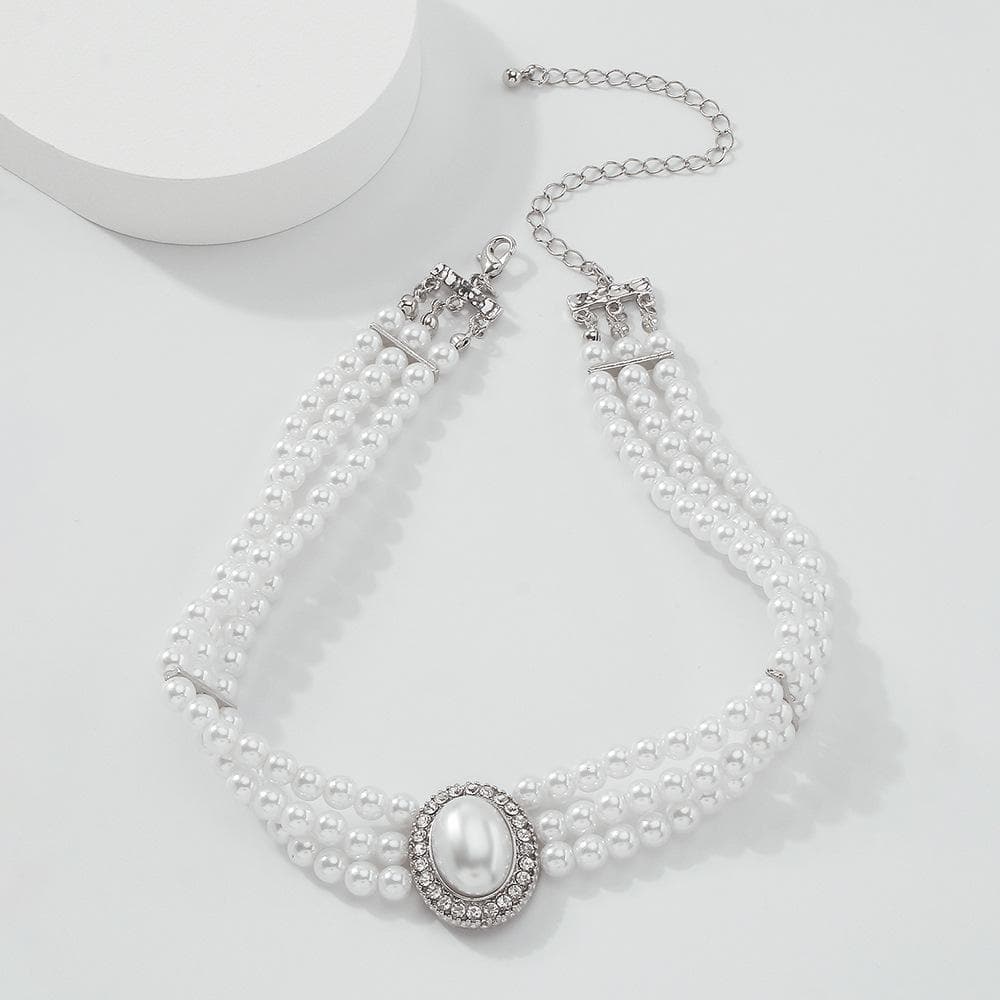 Pearl Beaded Layered Choker Necklace