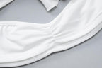 Hollow out solid flower applique ruched backless top