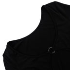 Solid long sleeve o ring hollow out u neck bodysuit