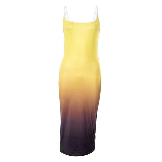 Rückenfreies, kontrastierendes 2-Wege-Camisole-Midikleid mit Farbverlauf und quadratischem Ausschnitt 