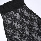 Lace see through solid slit backless tube dress