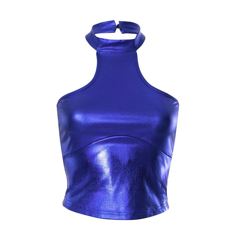 Top corto senza maniche con schiena scoperta e bottoni metallici solidi 