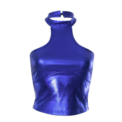 Top corto senza maniche con schiena scoperta e bottoni metallici solidi 