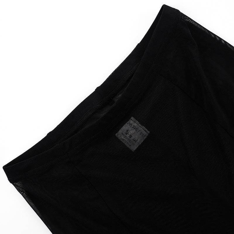 Completo pantaloni girocollo a maniche lunghe trasparenti in rete trasparente