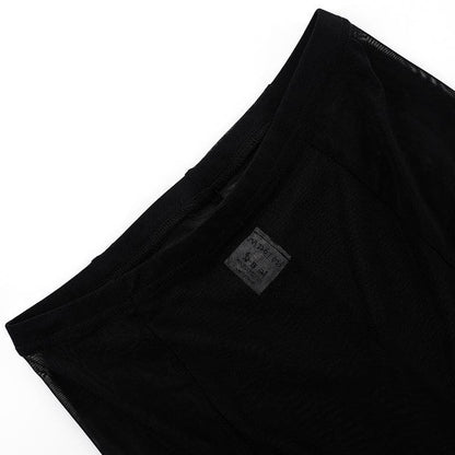 Completo pantaloni girocollo a maniche lunghe trasparenti in rete trasparente