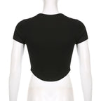 Butterfly pattern crewneck contrast short sleeve crop top