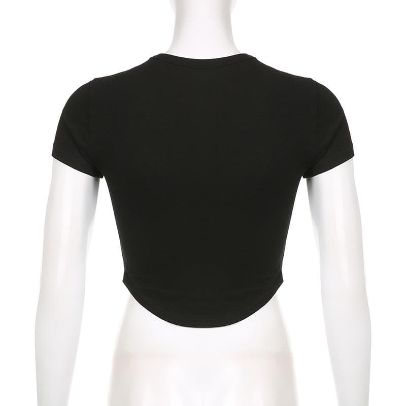 Butterfly pattern crewneck contrast short sleeve crop top