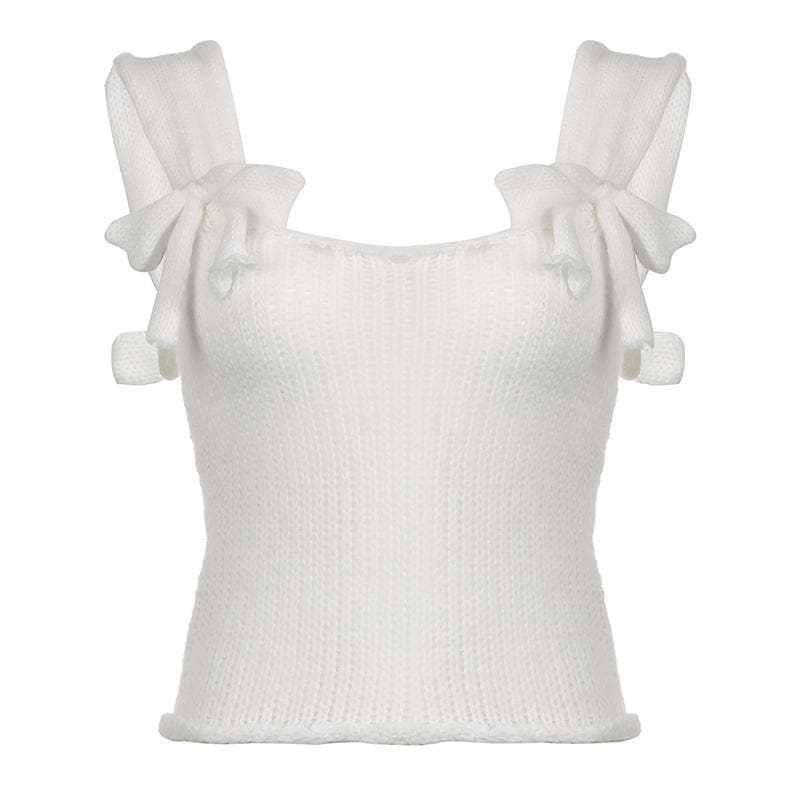 Top senza maniche in maglia con fiocco e schiena scoperta 