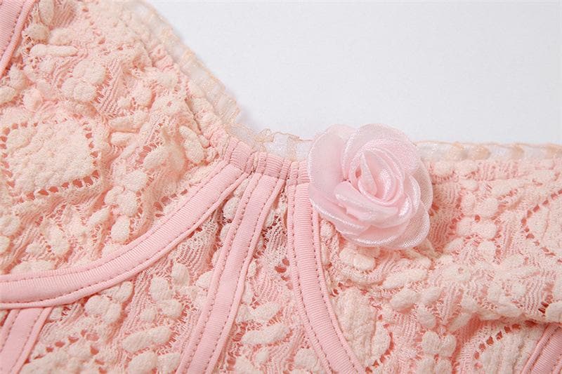 Lace flower applique contrast backless corset tube crop top - Final Sale