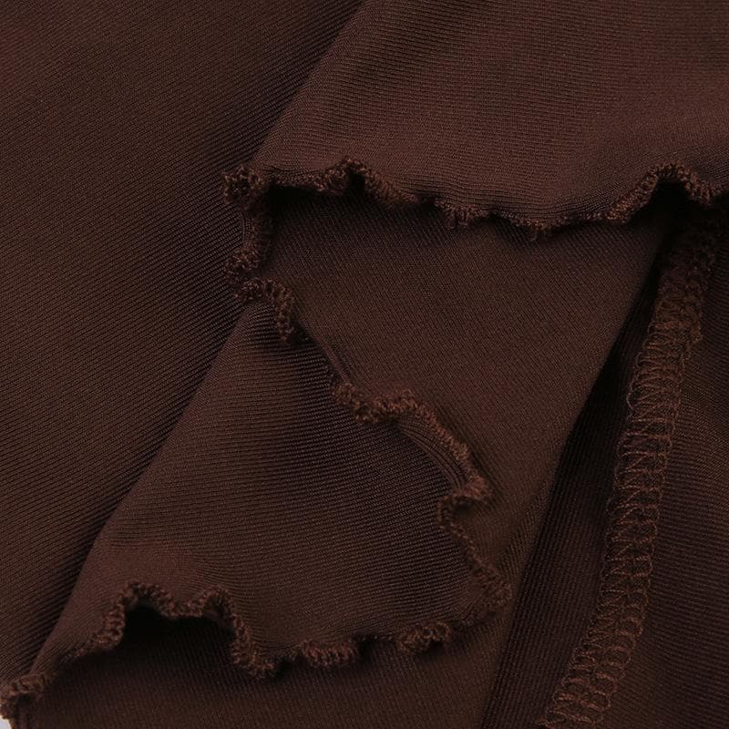 Drawstring ruffle irregular self tie solid mini skirt