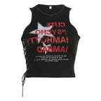 Star pattern contrast lace up sleeveless crewneck crop top
