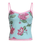 Top in rete a contrasto con scollo a V e stampa floreale con orlo in pizzo 