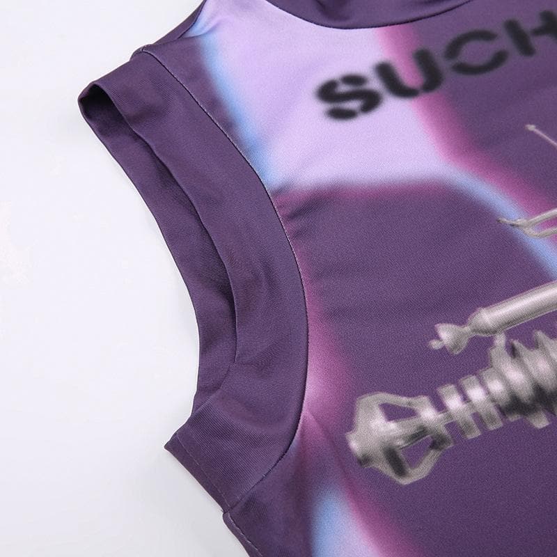 Sleeveless high neck contrast abstract print crop top