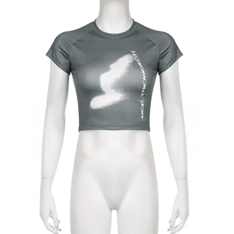 Contrast print short sleeve crewneck crop top