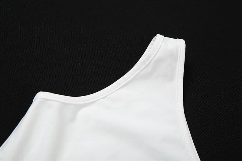One shoulder irregular heart applique sleeveless crop top