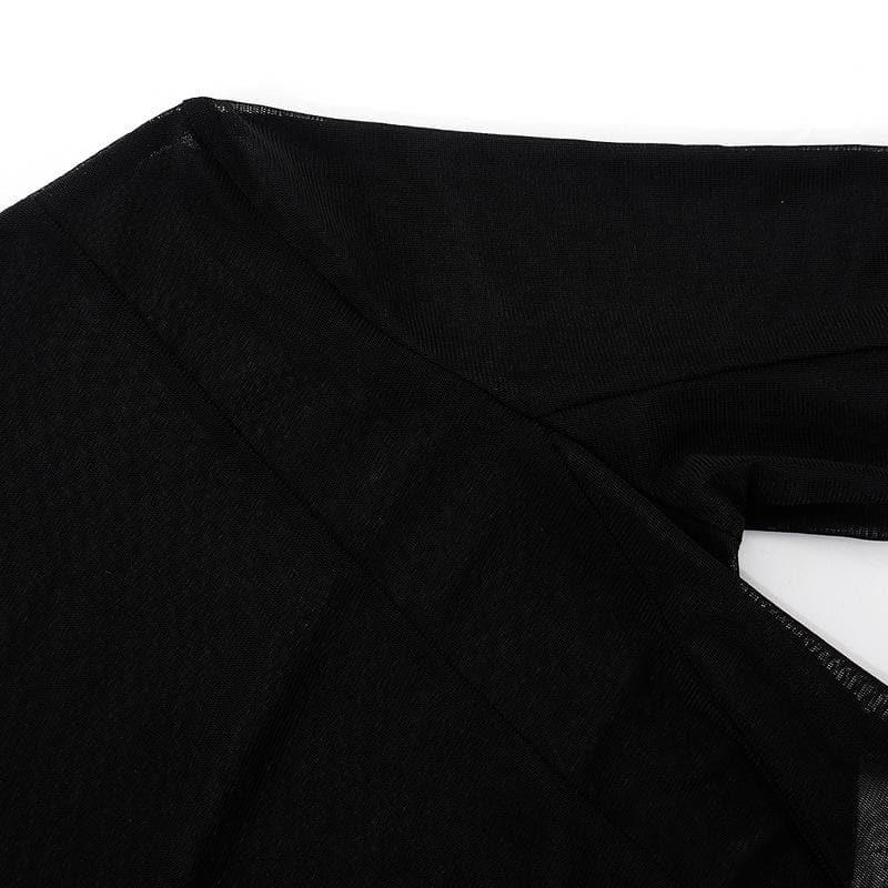 Completo pantaloni girocollo a maniche lunghe trasparenti in rete trasparente
