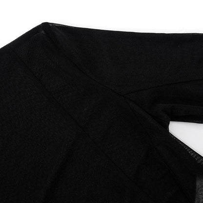 Completo pantaloni girocollo a maniche lunghe trasparenti in rete trasparente