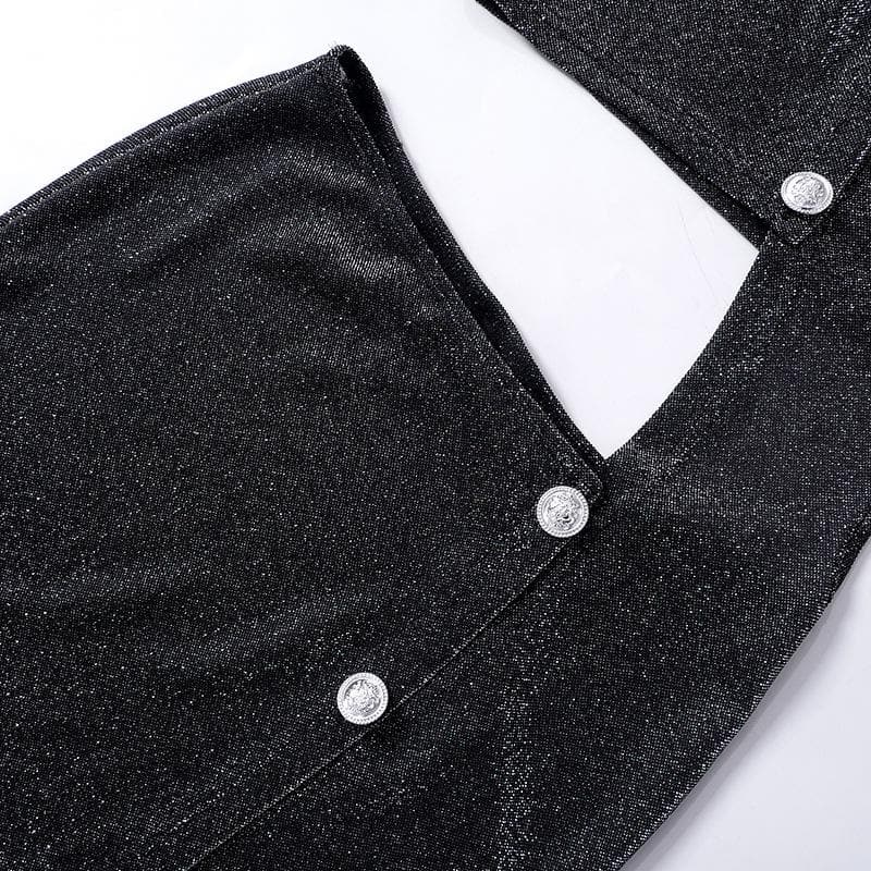 Irregular button hollow out slit sleeveless textured maxi dress
