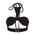 Top corto con spalline sottili e bottoni, allacciatura posteriore e chiusura a strappo 
