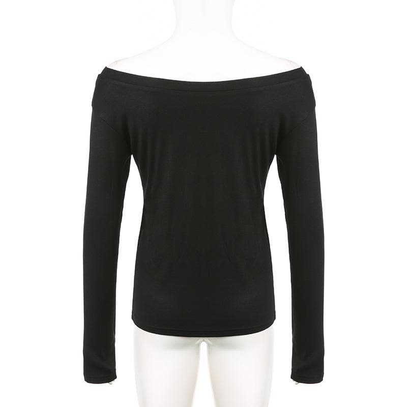 Long sleeve glitter off shoulder solid top