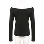Long sleeve glitter off shoulder solid top