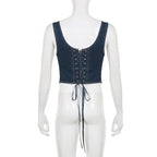 Top corsetto senza maniche con lacci in denim cucito e scollato