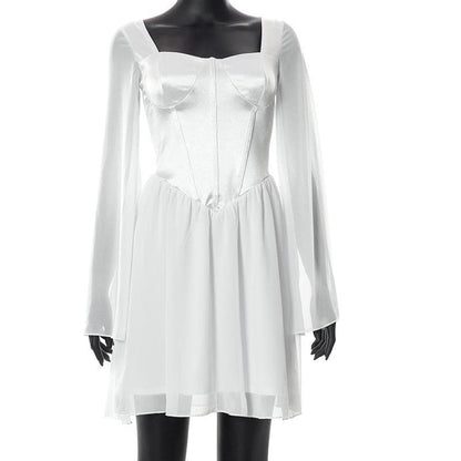 Satin corset long sleeve mesh dress - Final Sale