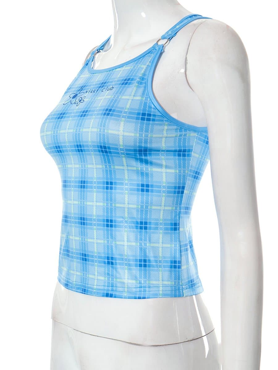 Plaid o ring sleeveless u neck top