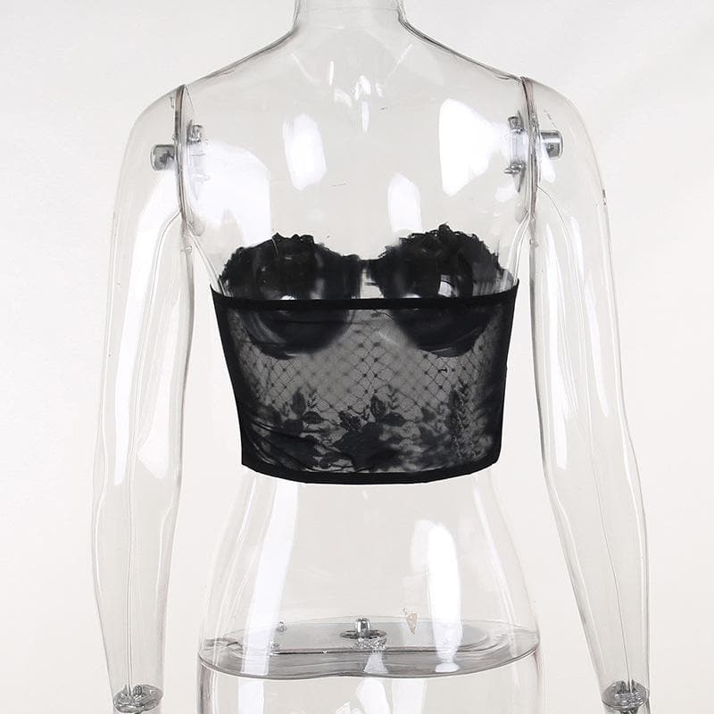 Backless contrast lace embroidery tube crop top