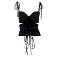 Hollow out backless self tie solid low cut crop top