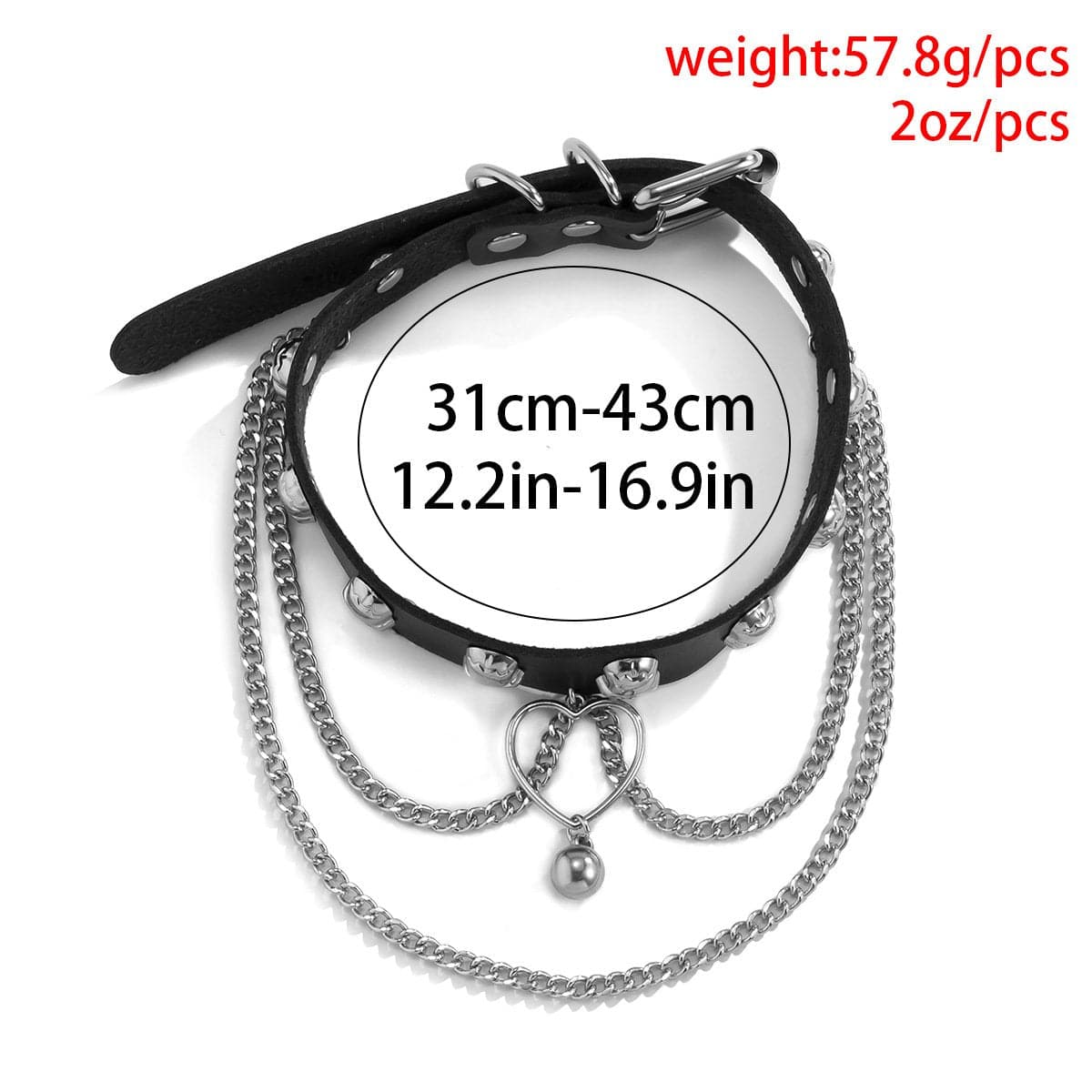 Heart Ring Chain Skull Pu Layered Choker Necklace