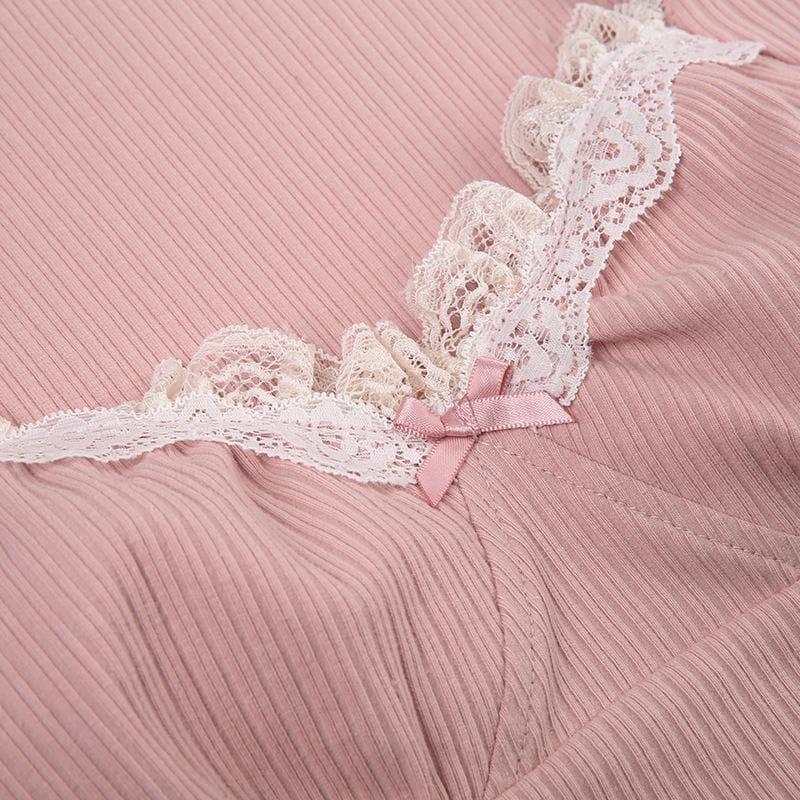 Cap sleeve lace hem textured contrast crop top