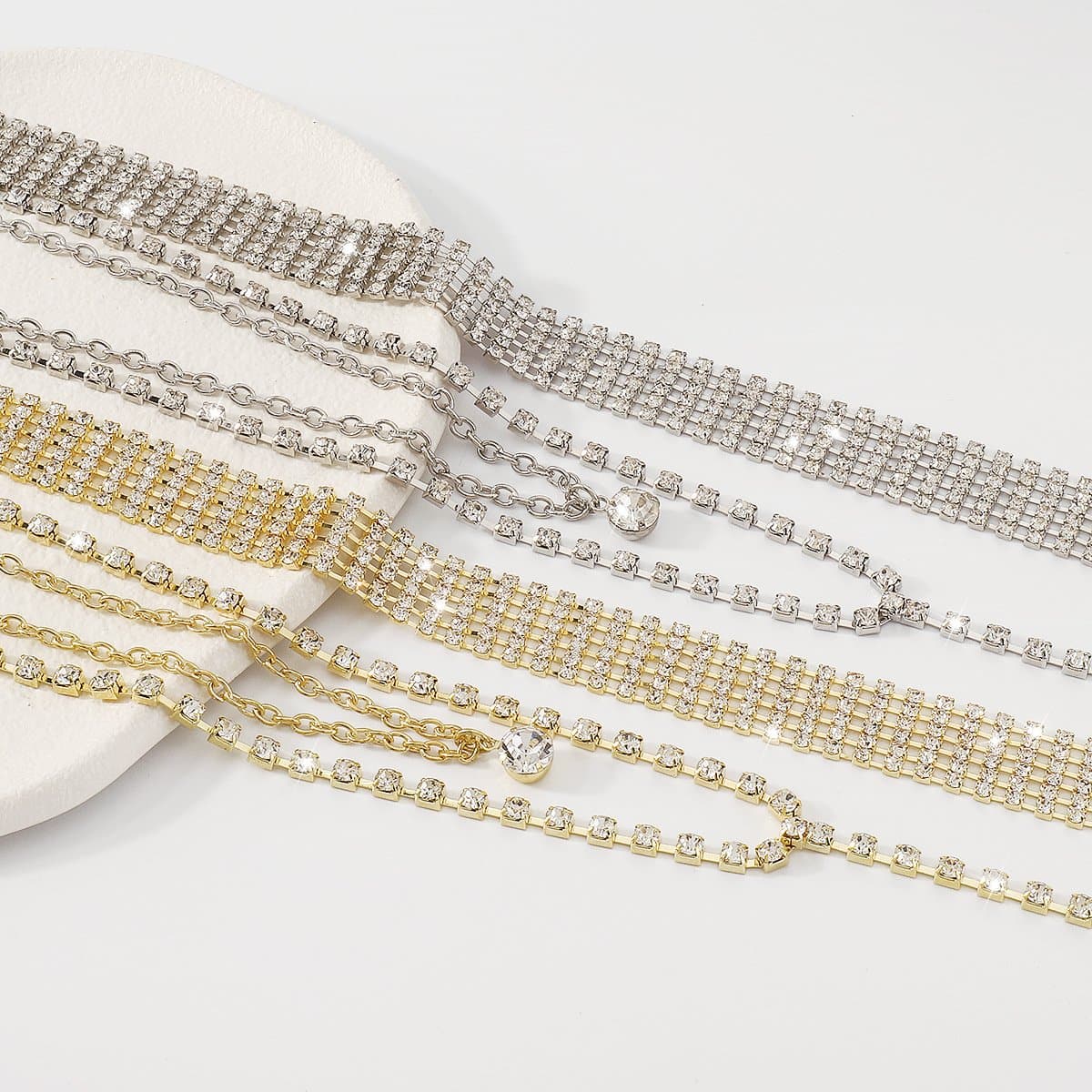Layered Rhinestone 2 Pcs Choker Necklace