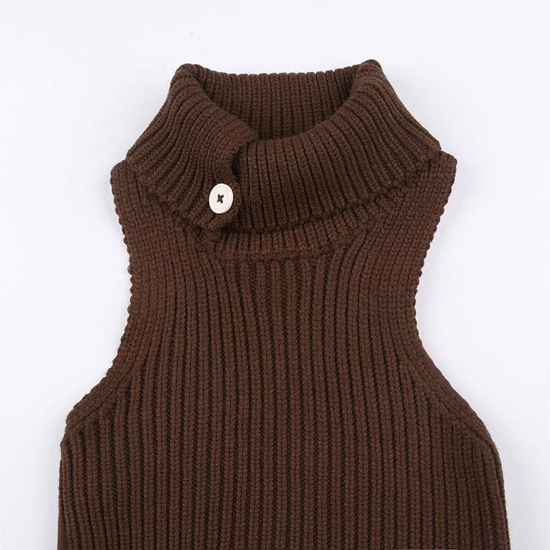 Knitted button turnover collar sleeveless gloves crop top - Final Sale