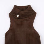 Knitted button turnover collar sleeveless gloves crop top - Final Sale