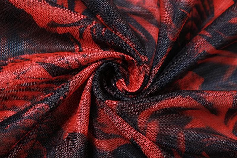 Contrast sheer mesh flower print self tie midi skirt